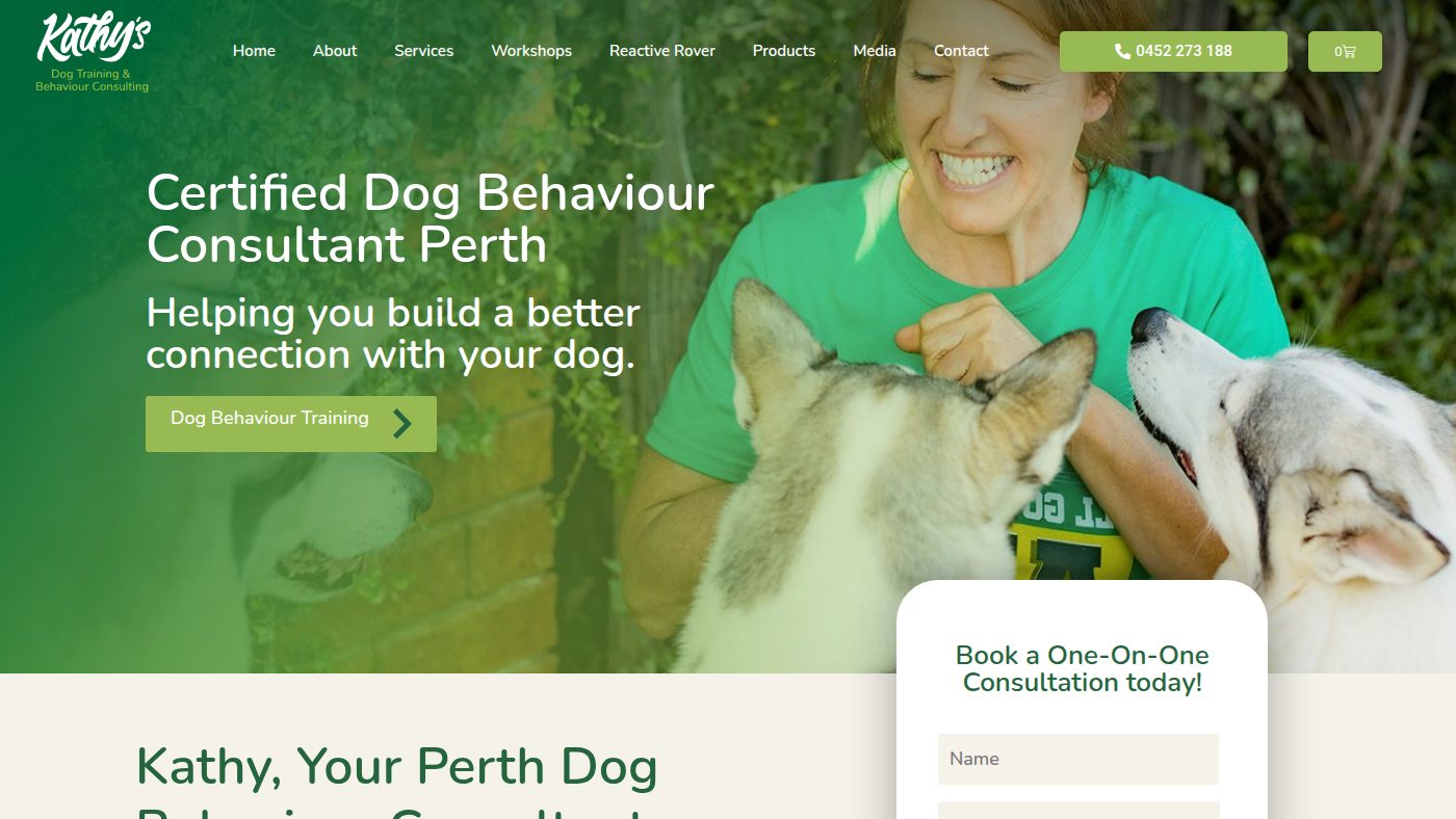 The home page of kathysdogtraining.com.au