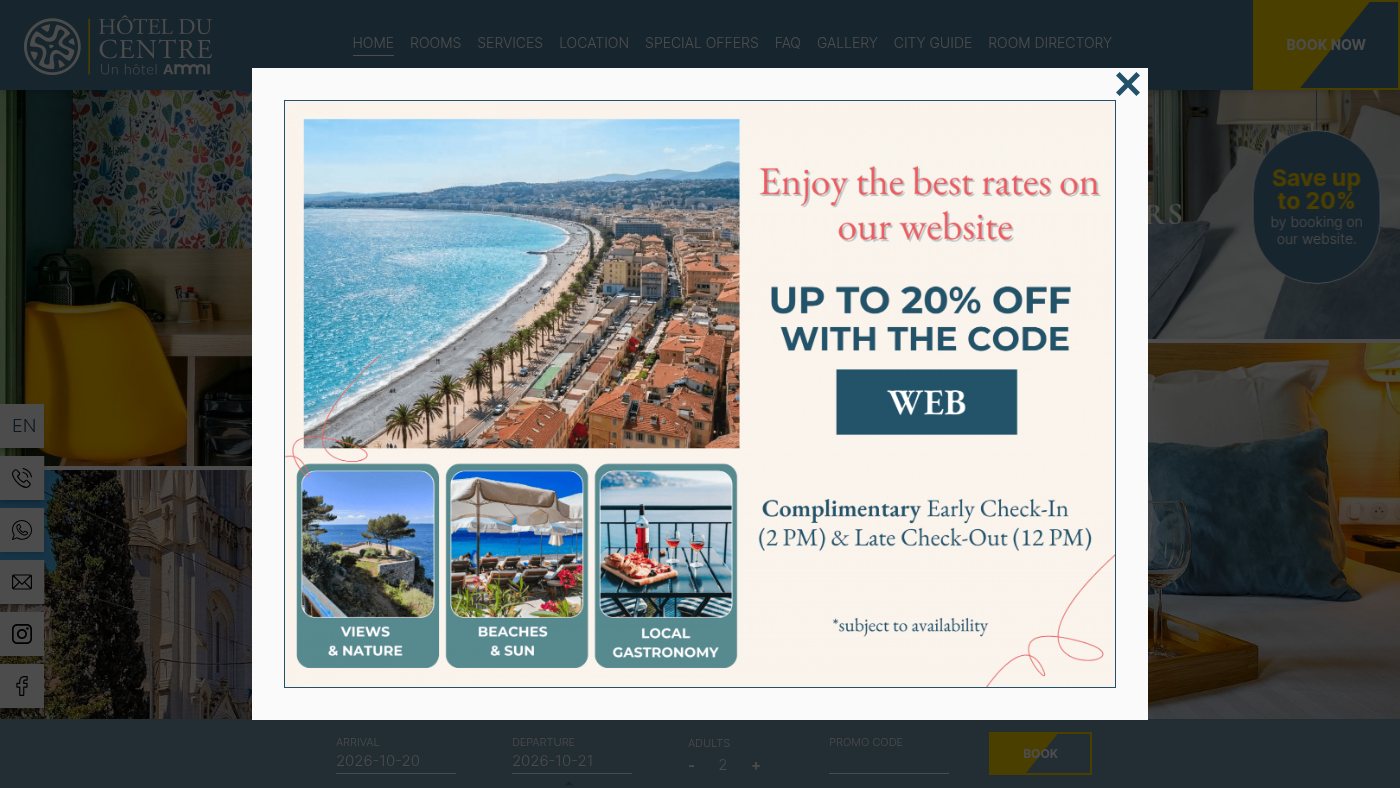 The home page of hotelducentre-nice.com
