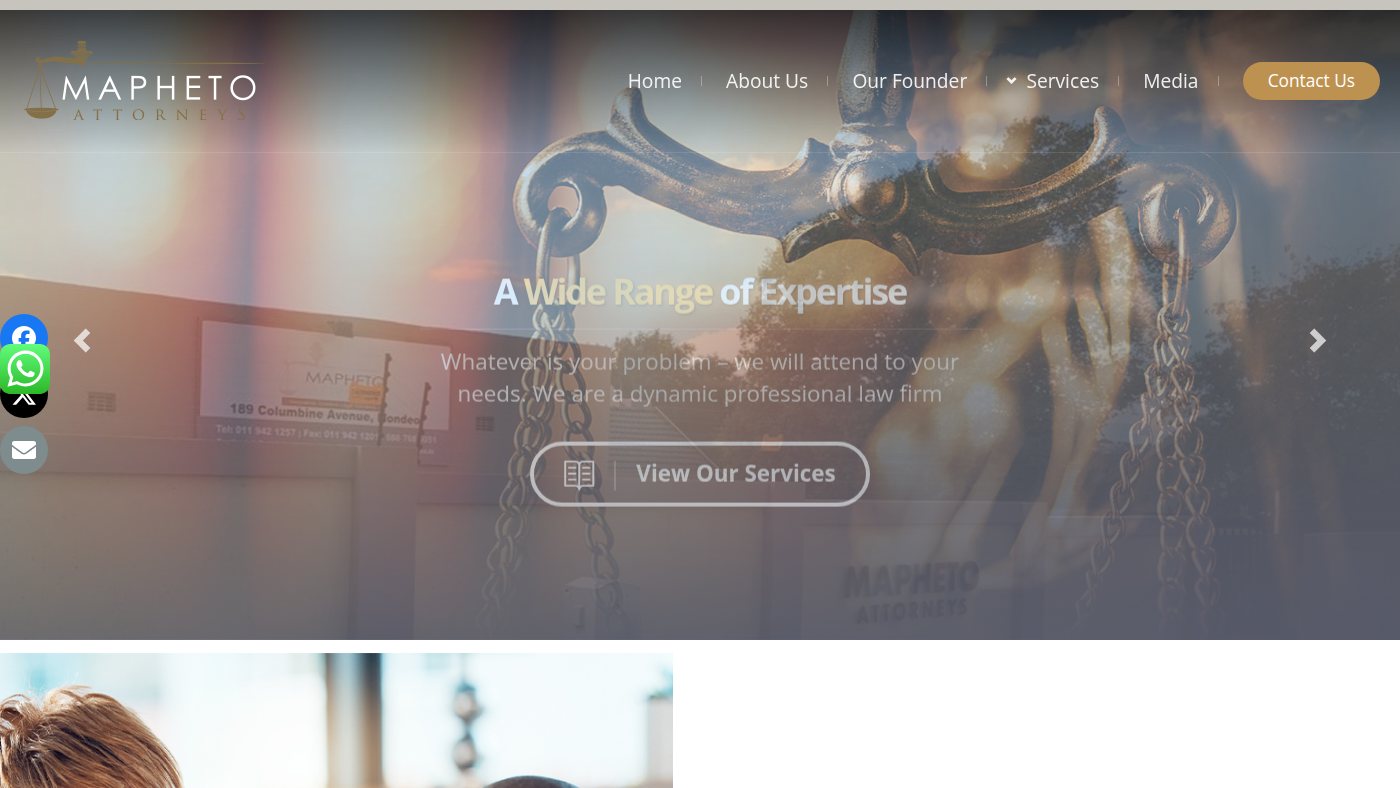 The home page of maphetoattorneys.co.za
