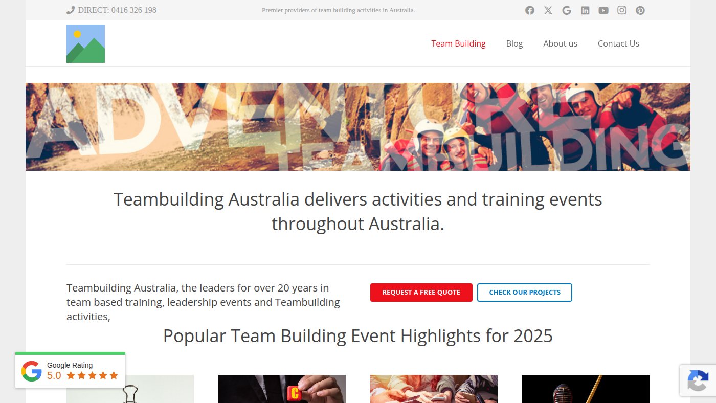 The home page of teambuildingaustralia.com.au