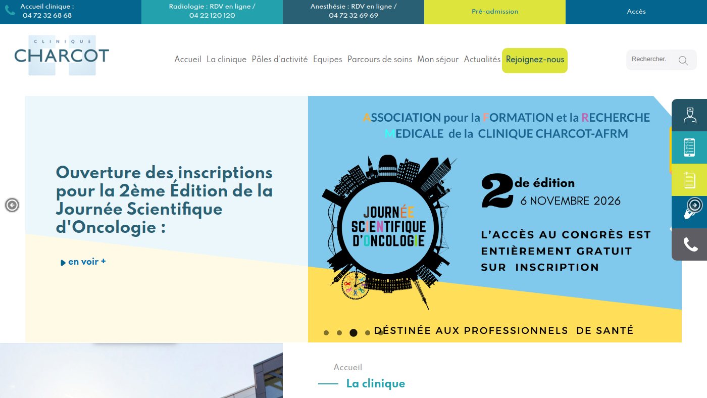 The home page of clinique-charcot.fr