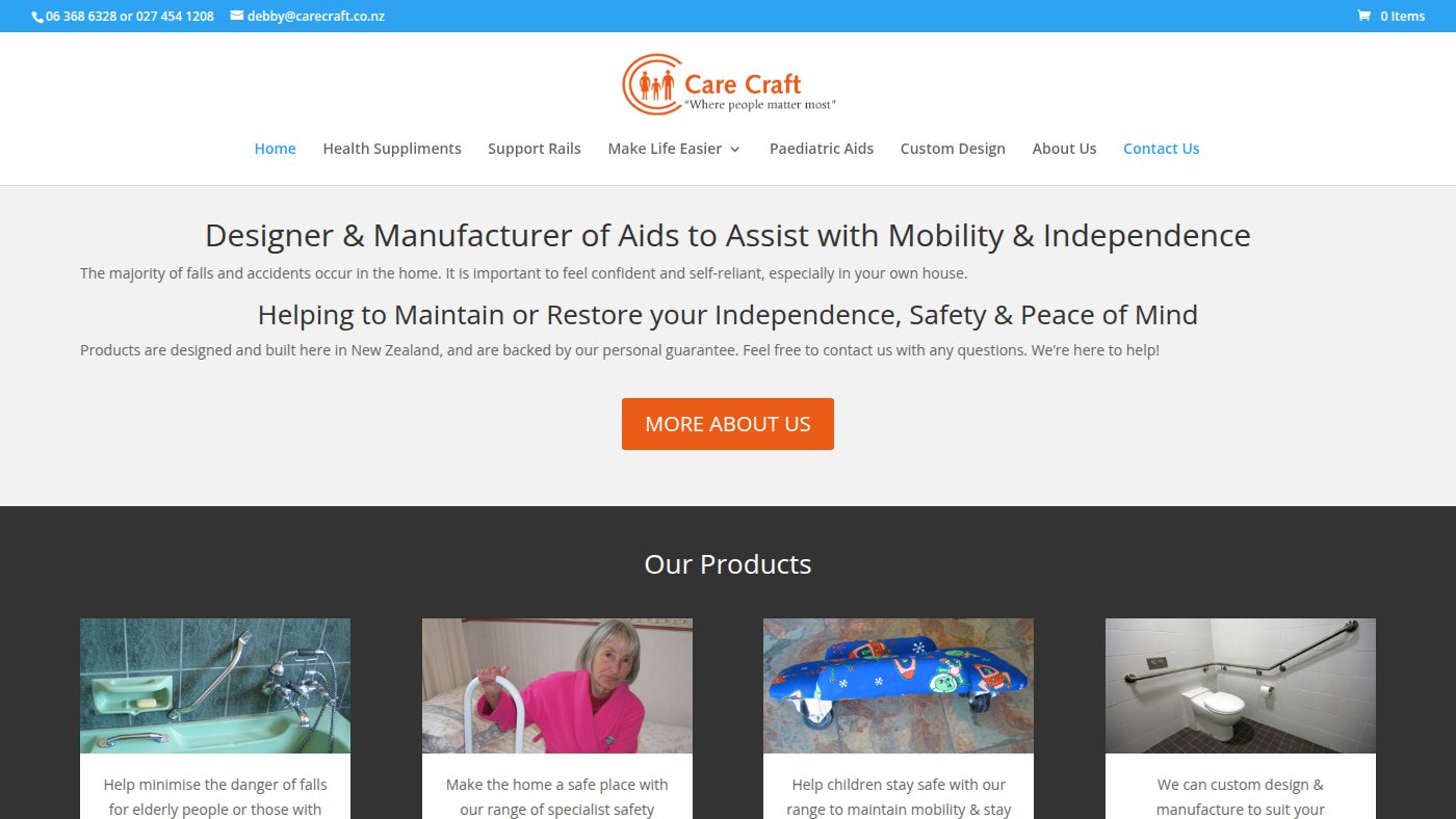 The home page of carecraft.co.nz