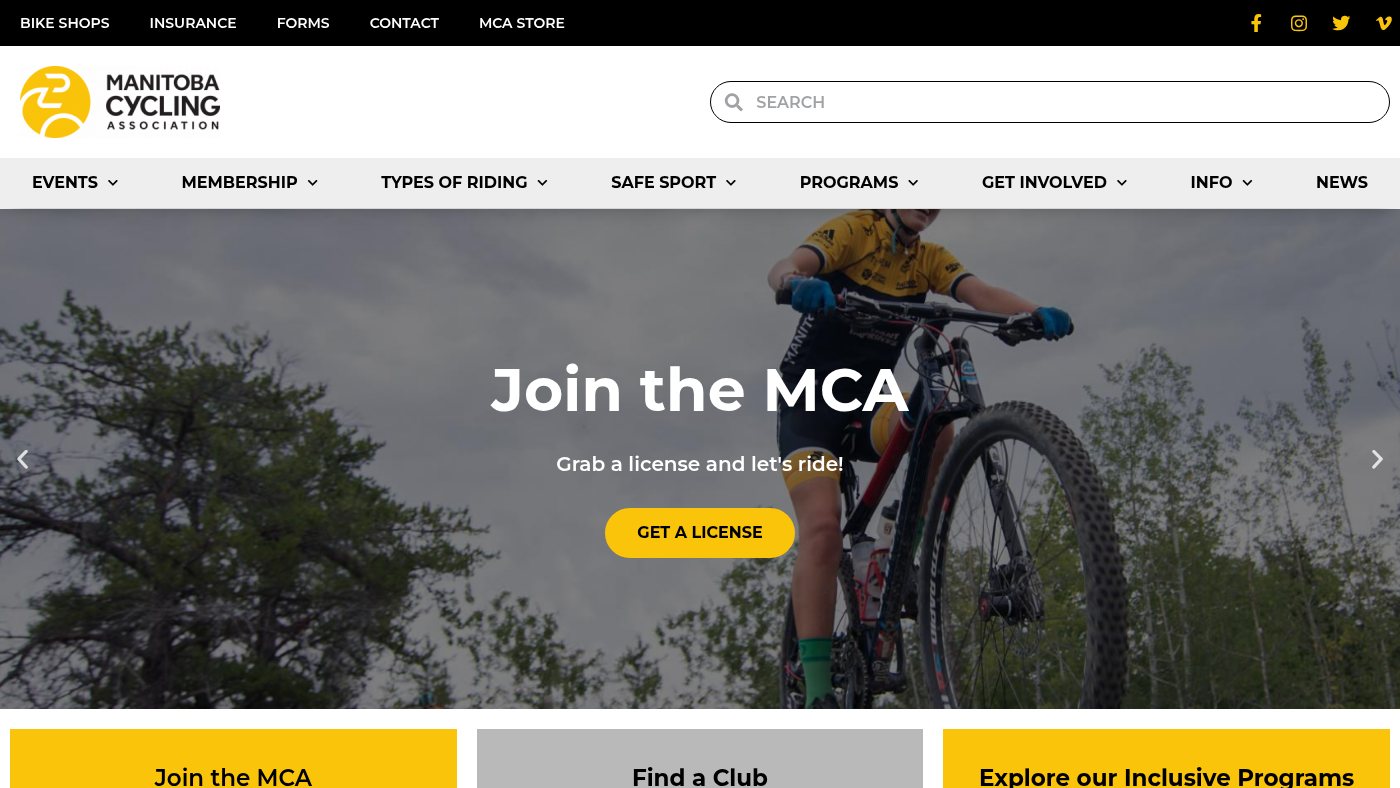The home page of mbcycling.ca