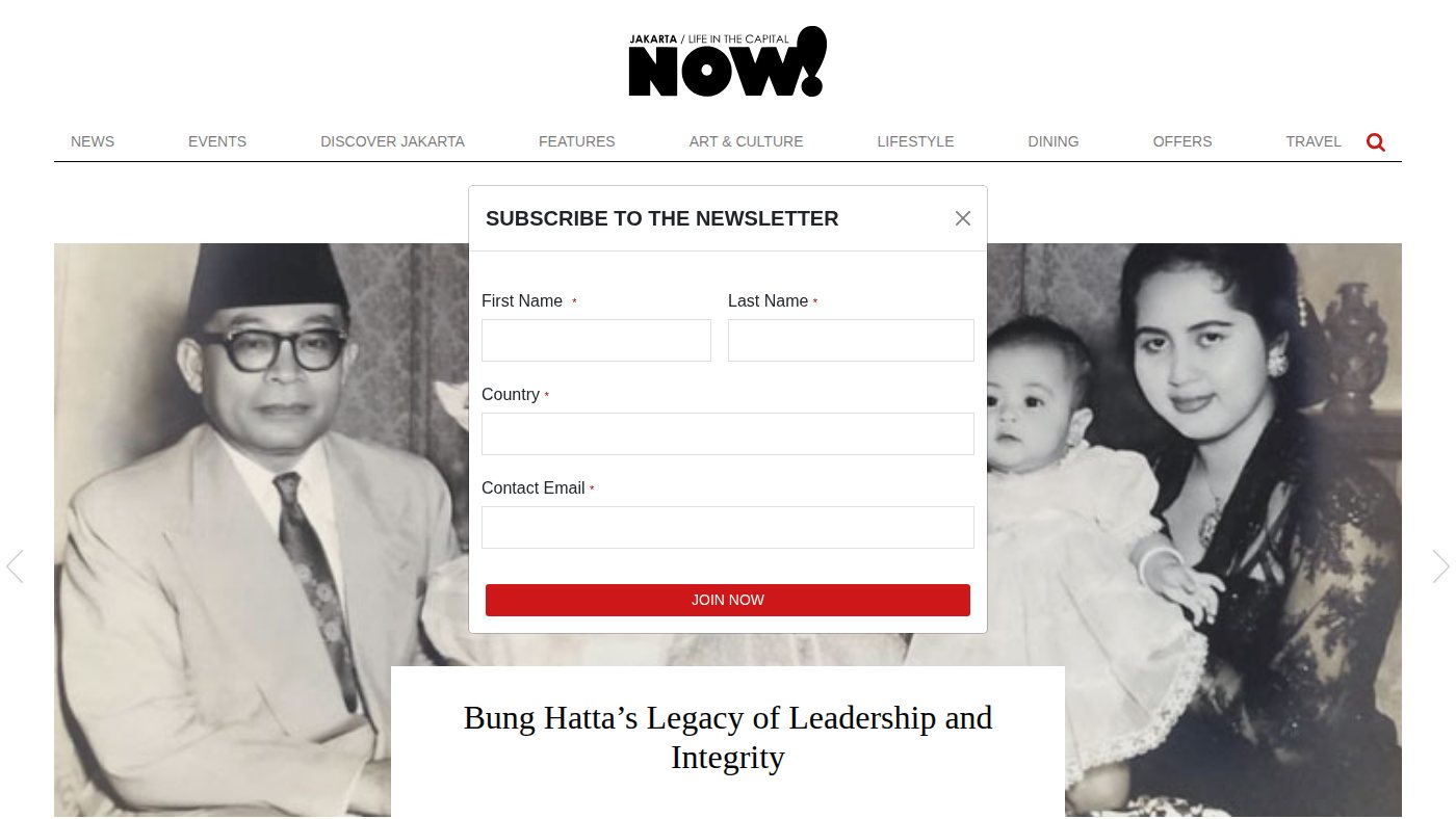 The home page of nowjakarta.co.id