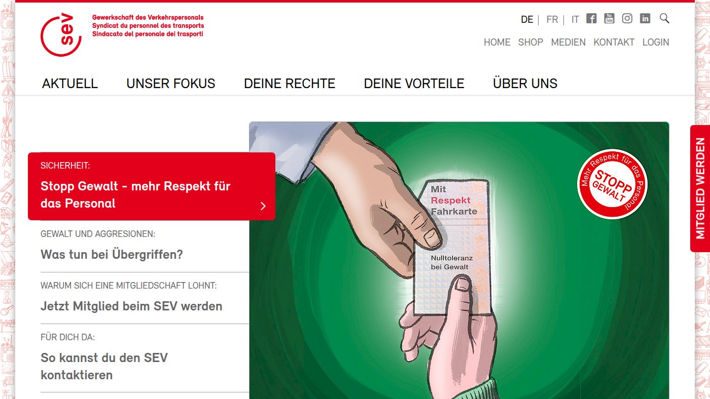 The home page of sev-online.ch