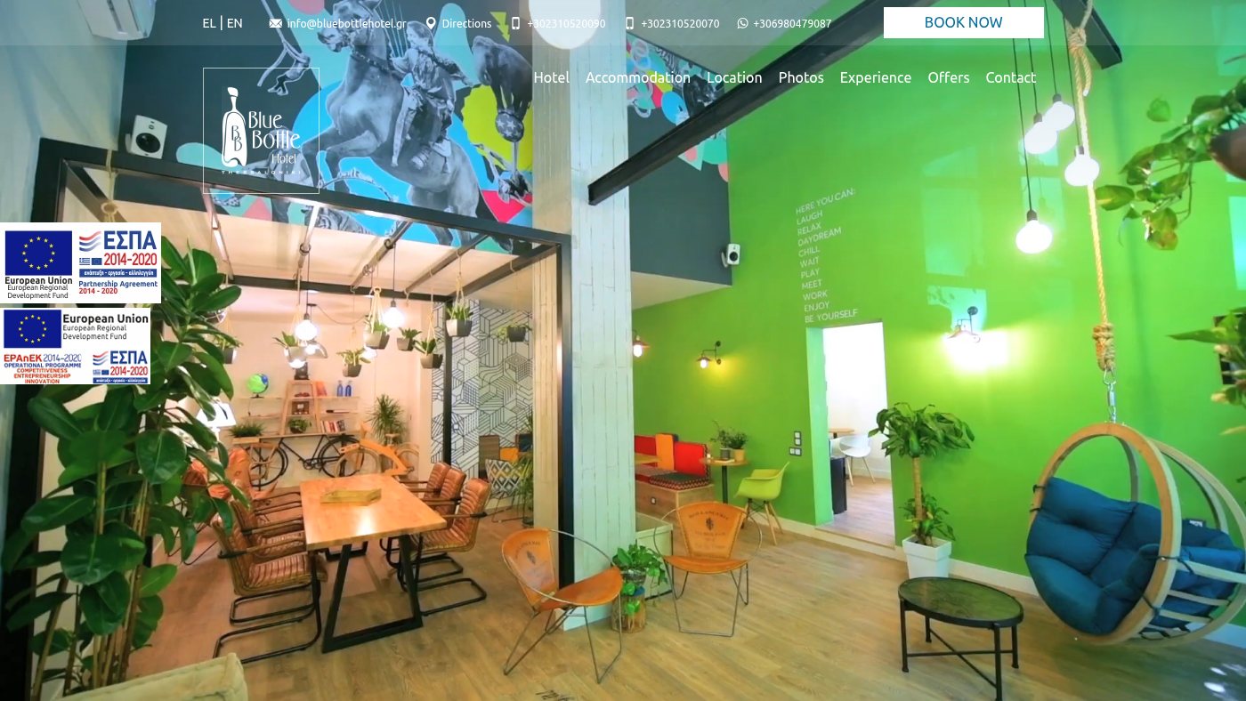 The home page of bluebottlehotel.gr