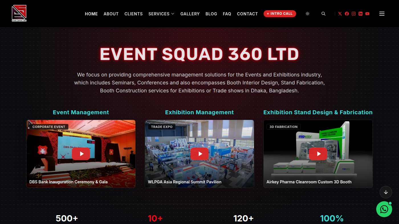 The home page of eventsquad360.com