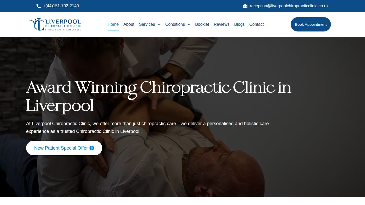 The home page of liverpoolchiropracticclinic.co.uk