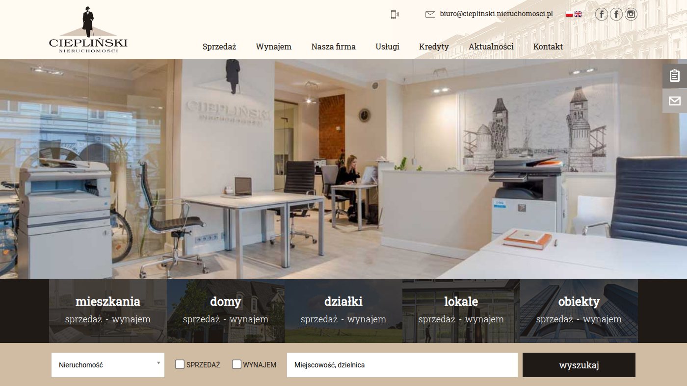 The home page of cieplinski.nieruchomosci.pl