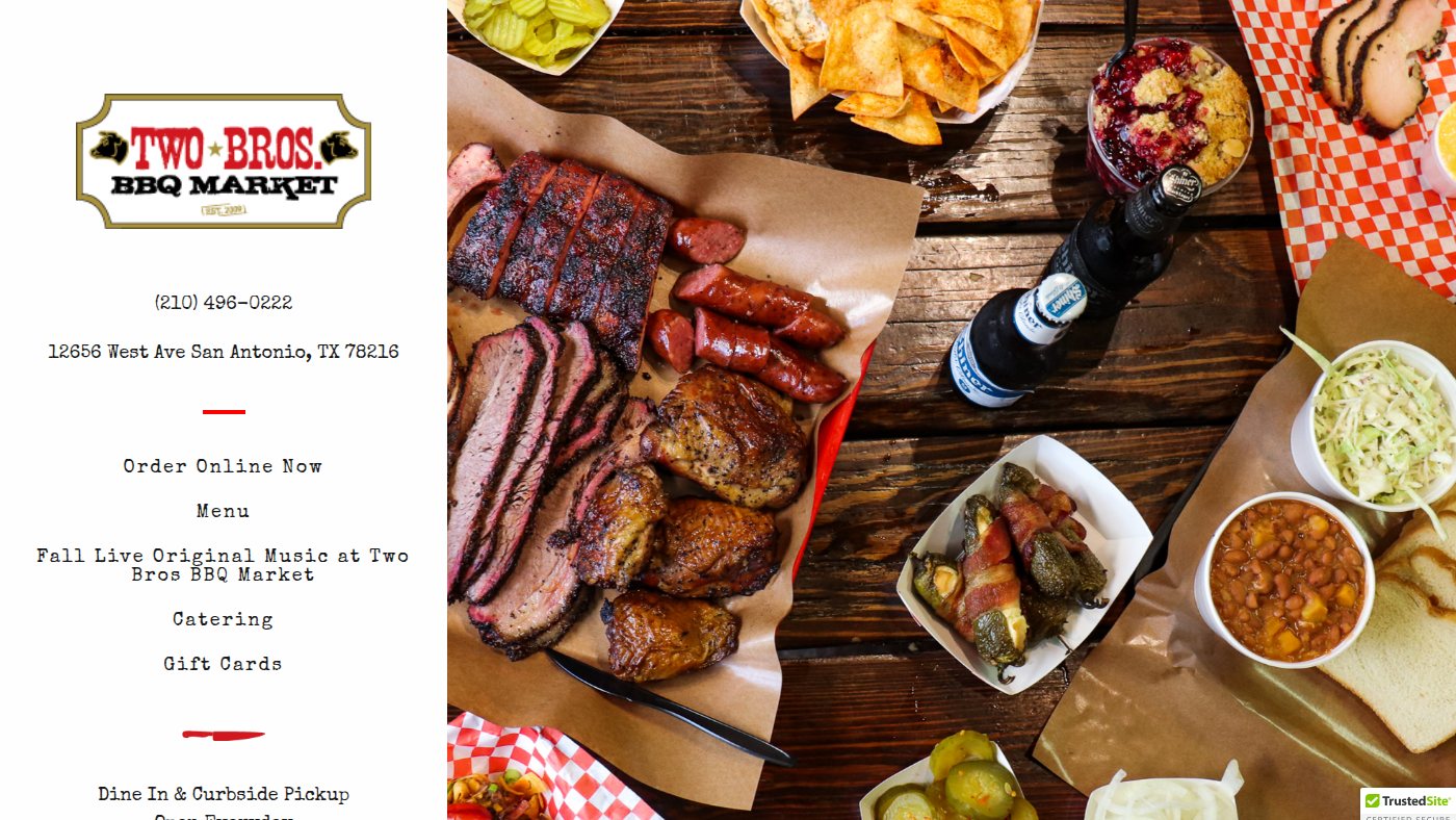 The home page of twobrosbbqmarket.com