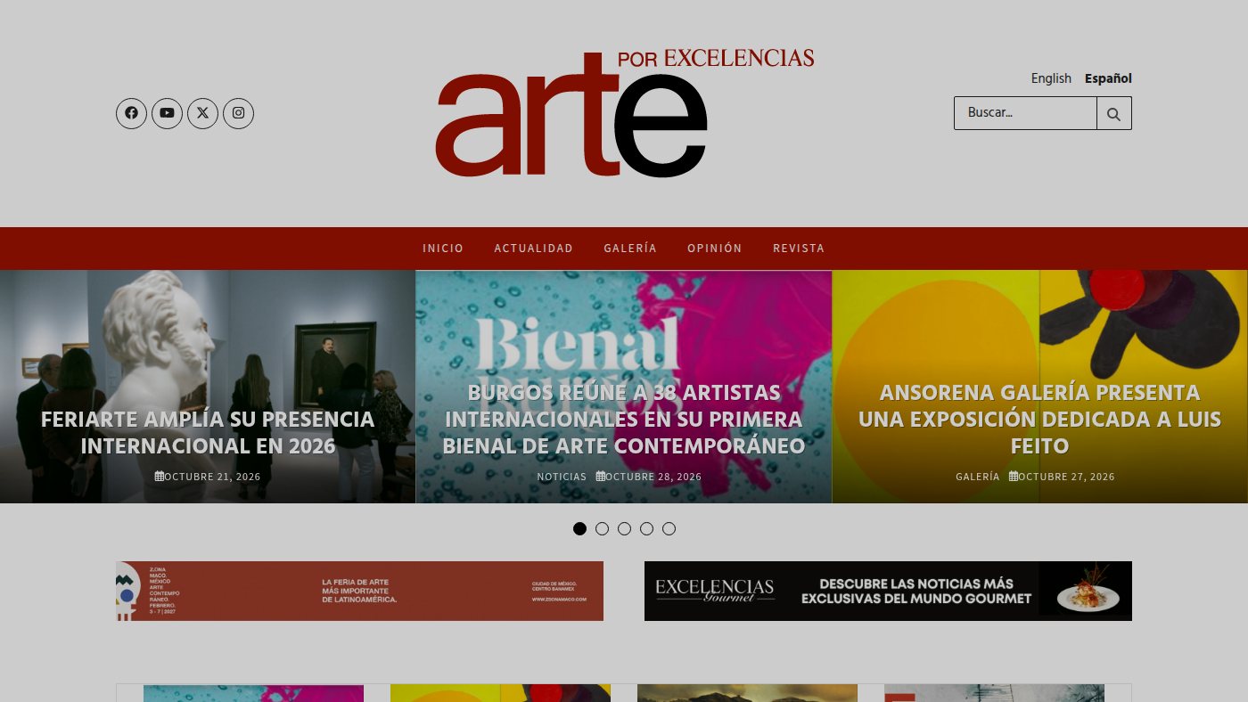 The home page of arteporexcelencias.com