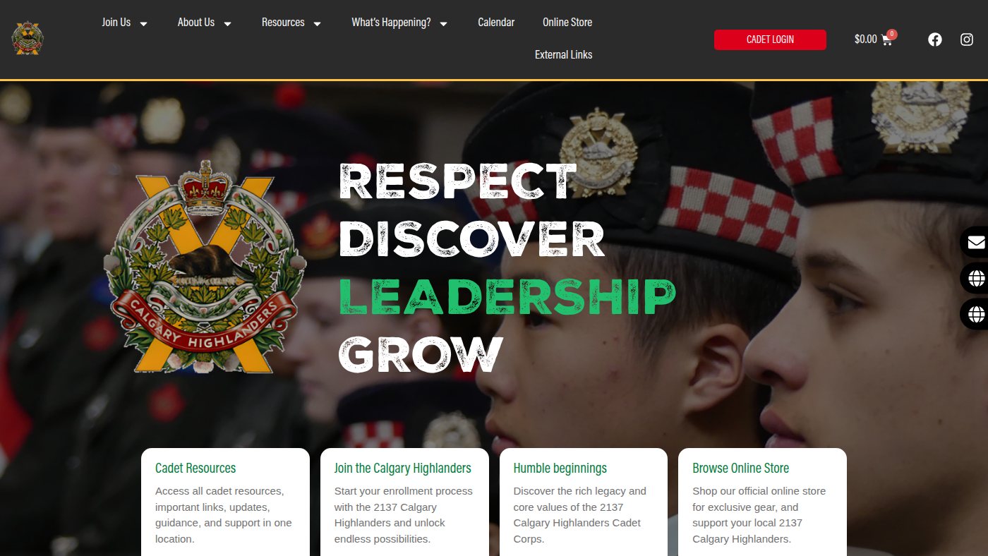 The home page of calgaryhighlanderscadets.com
