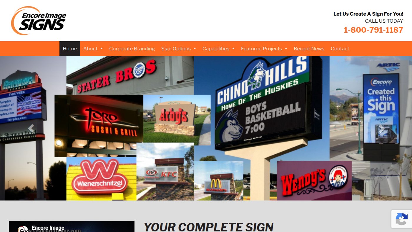 The home page of encoreimage.com