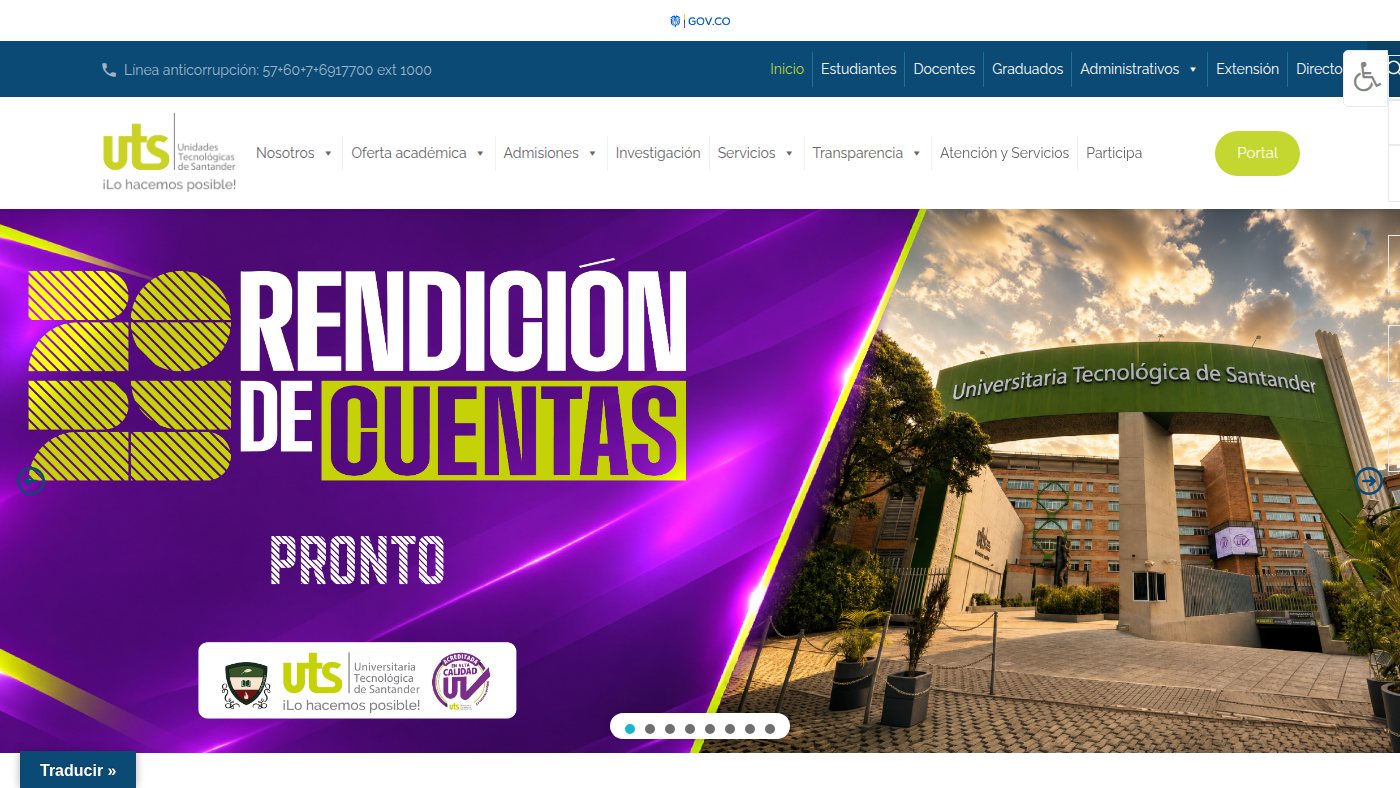 The home page of uts.edu.co