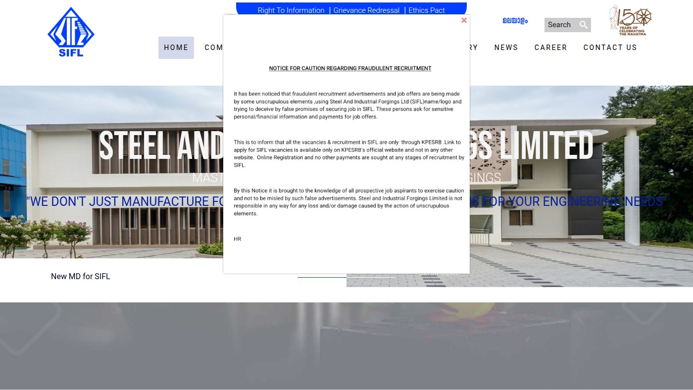 The home page of siflindia.com