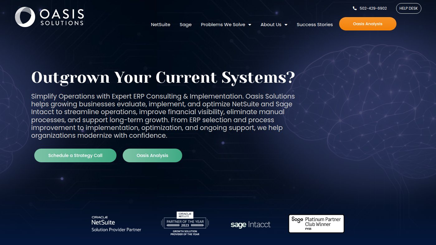 The home page of oasis.solutions