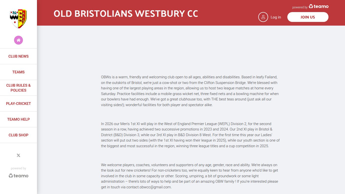 The home page of obwcc.co.uk