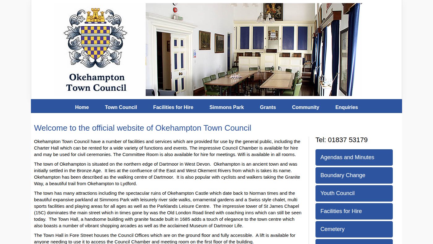 The home page of okehampton.gov.uk
