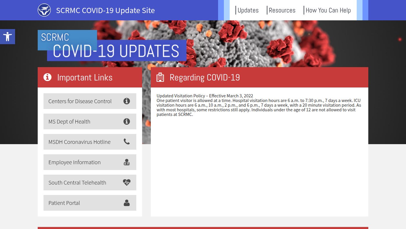 The home page of scrmccovid19.com