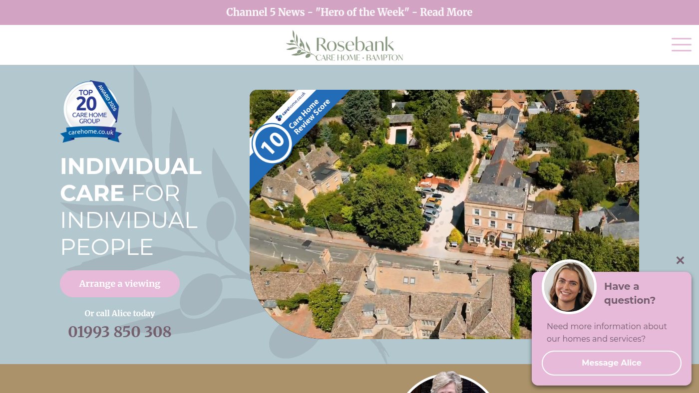The home page of rosebankcarehome.co.uk