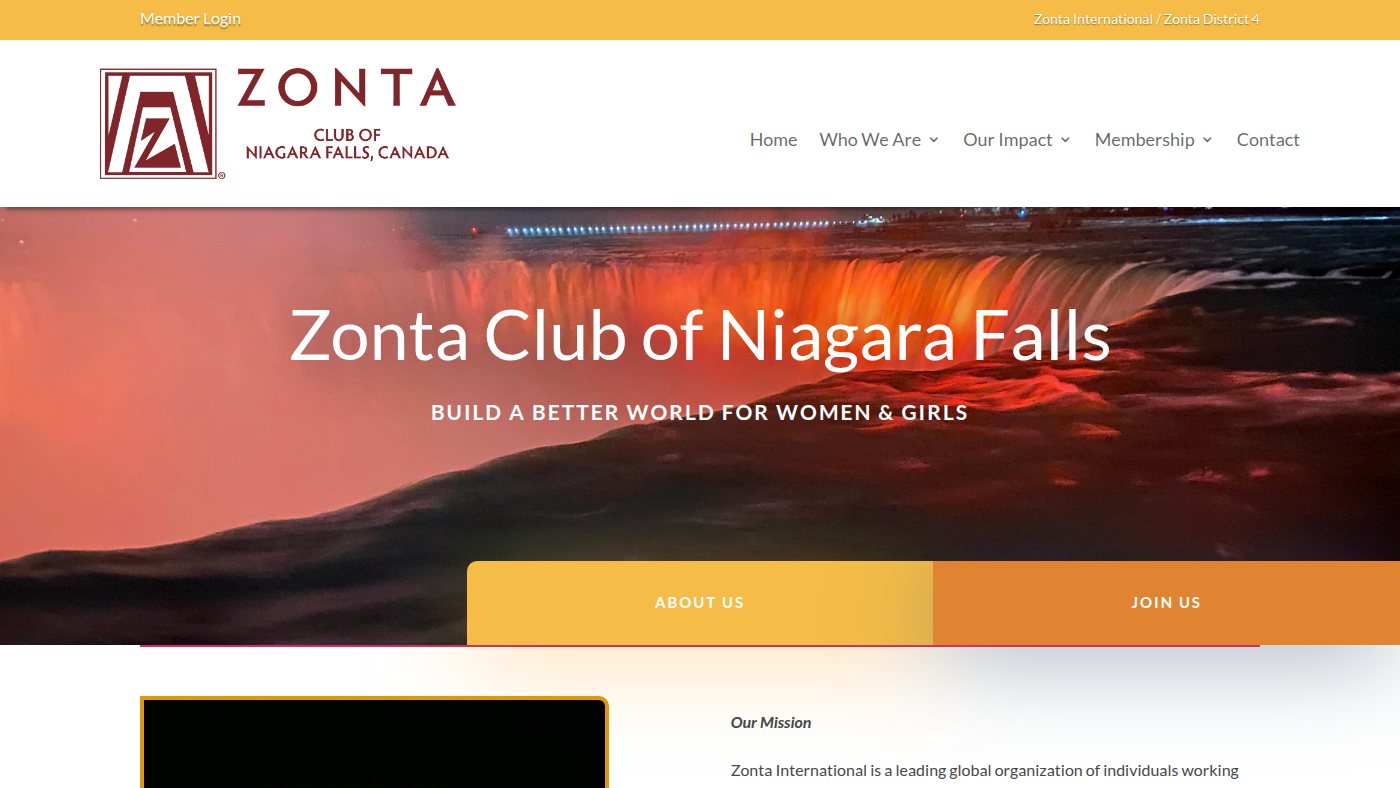 The home page of zontaniagarafalls.ca