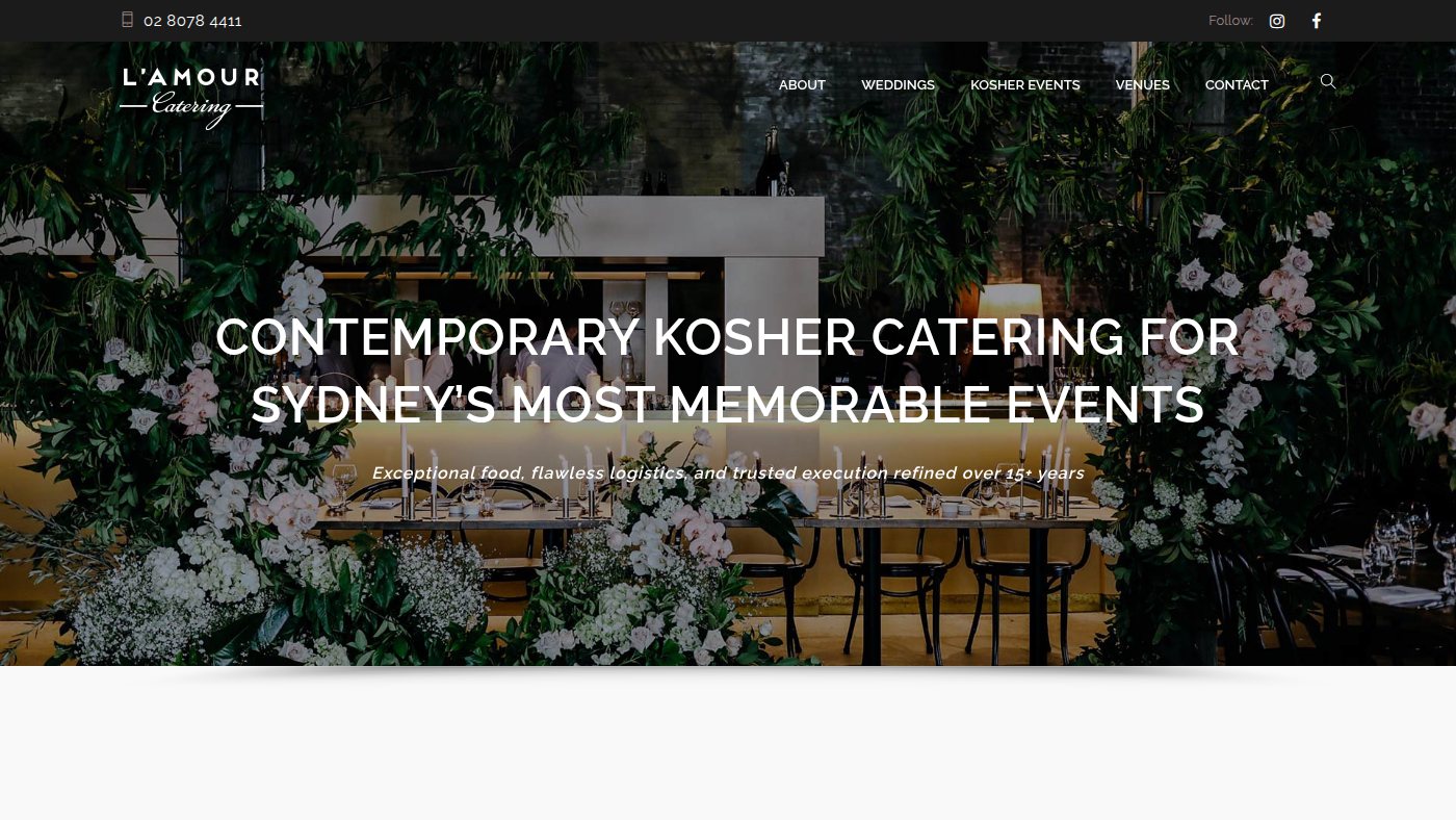 The home page of lamourcatering.com.au