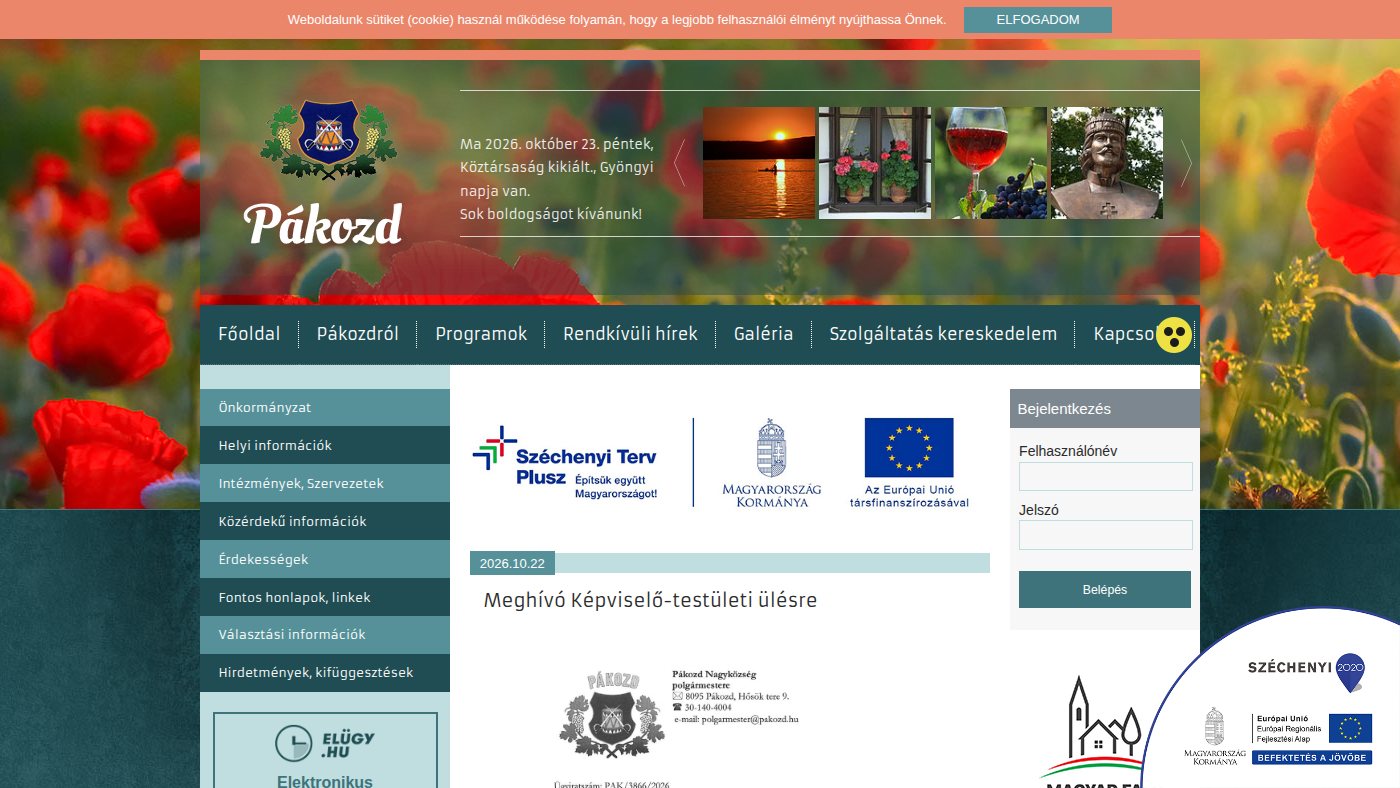 The home page of pakozd.hu