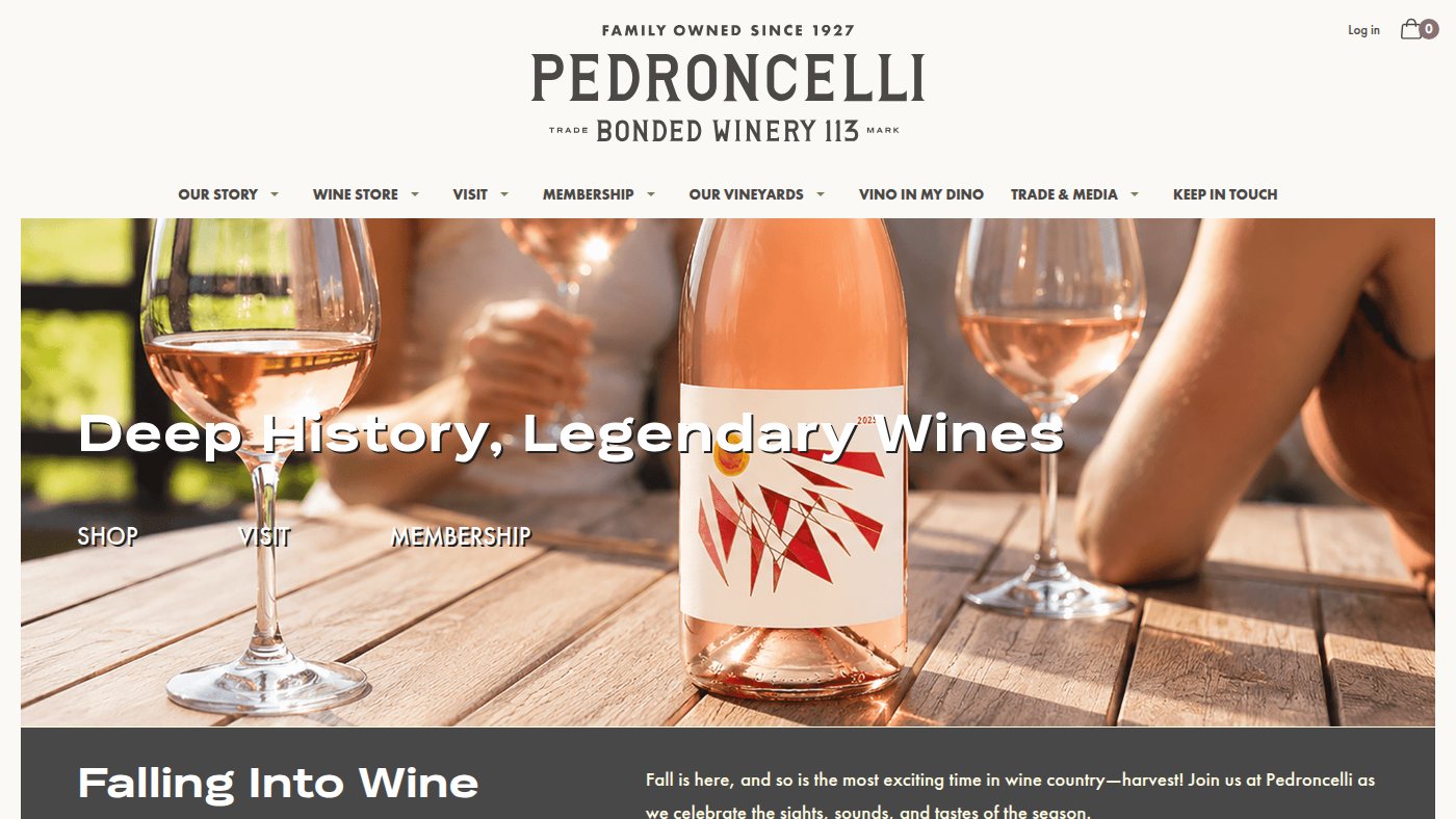 The home page of pedroncelli.com