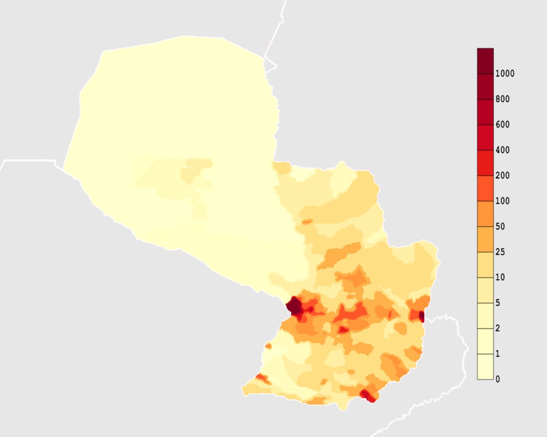 Densidade populacional do Paraguai (pessoas por km²)