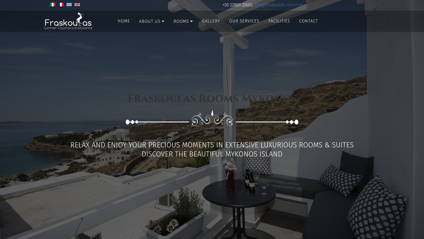 The home page of fraskoulas-rooms.gr