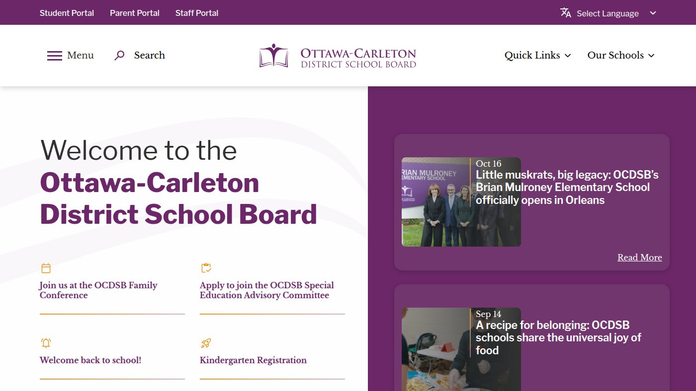 The home page of ocdsb.ca