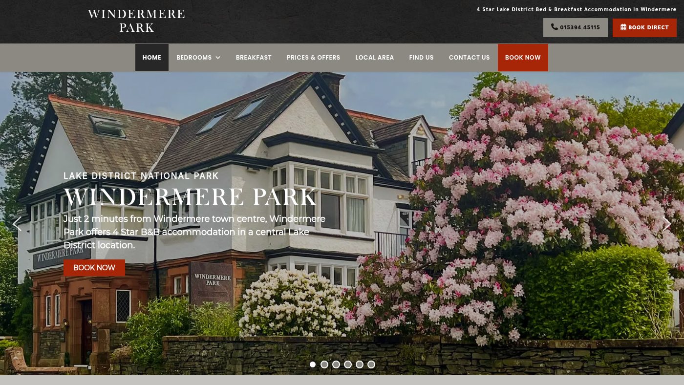The home page of windermerepark.co.uk