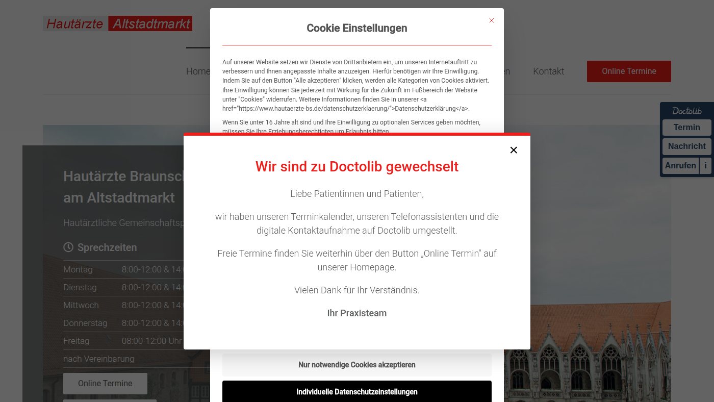 The home page of hautaerzte-bs.de