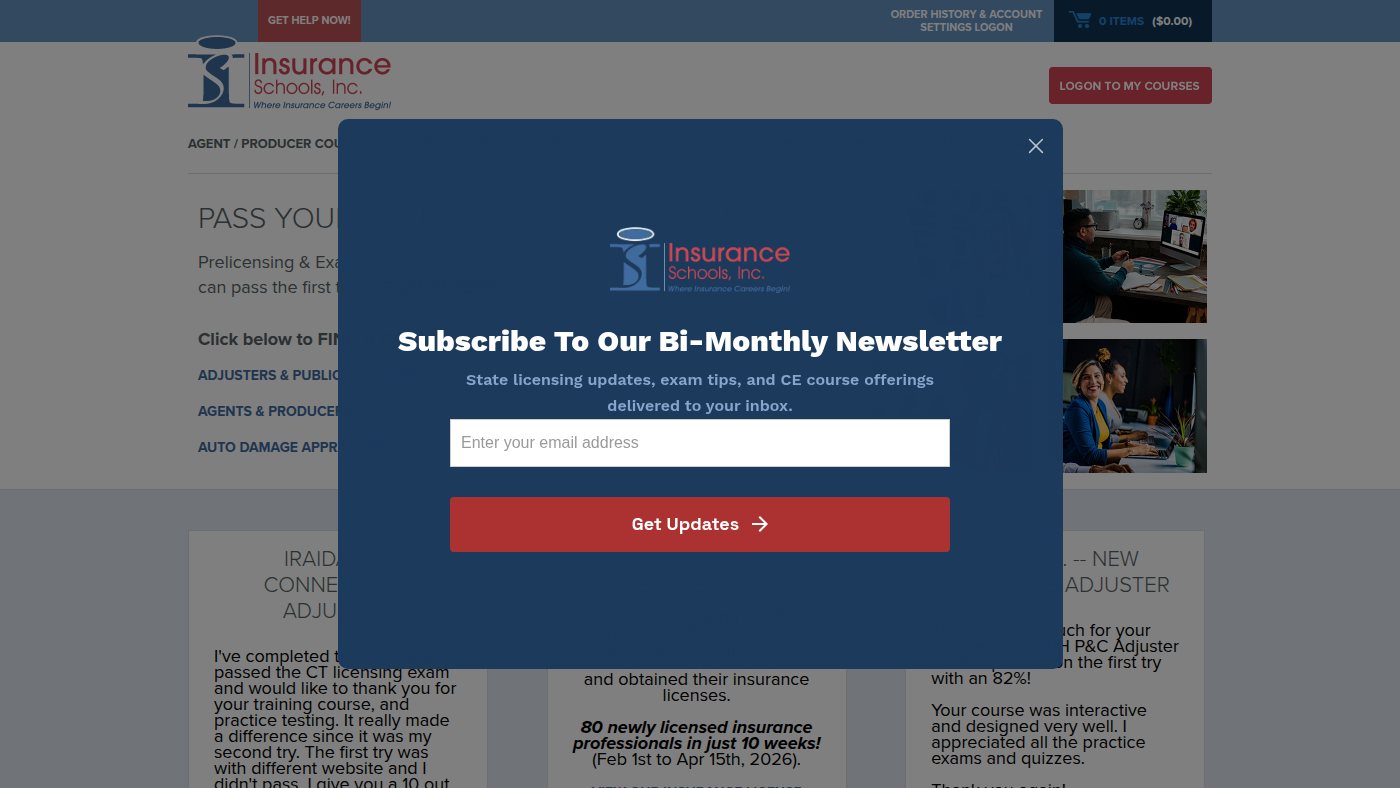 The home page of insurance-schools.com