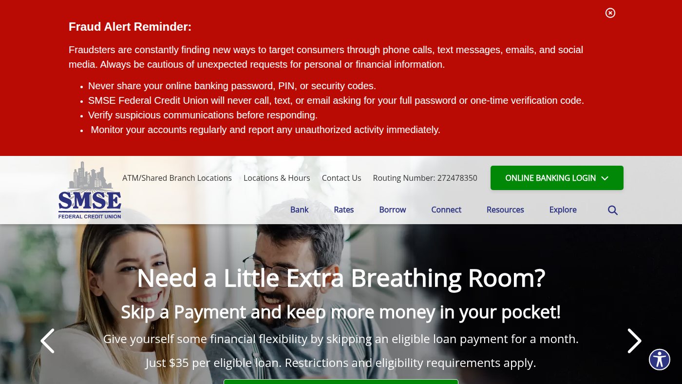 The home page of smsefcu.com