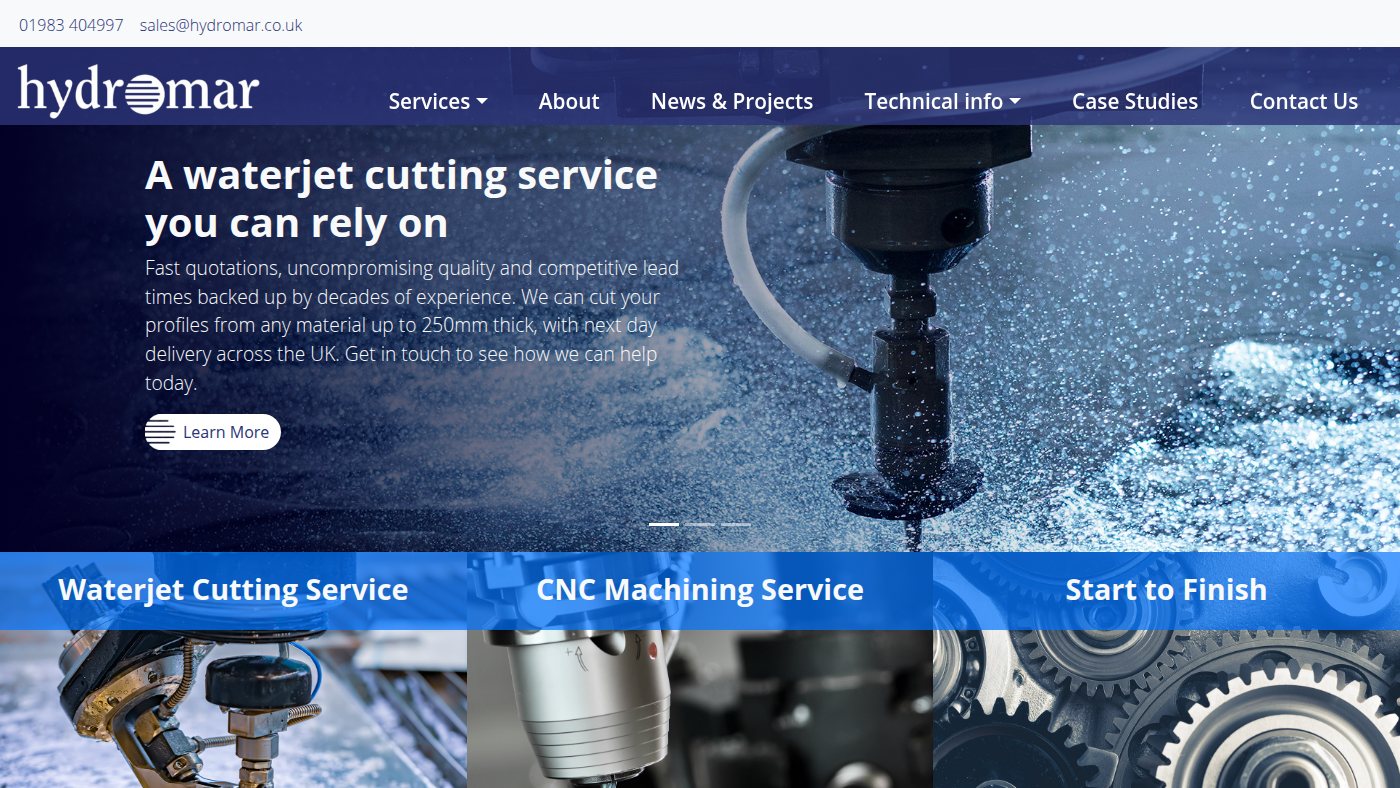 The home page of hydromar.co.uk