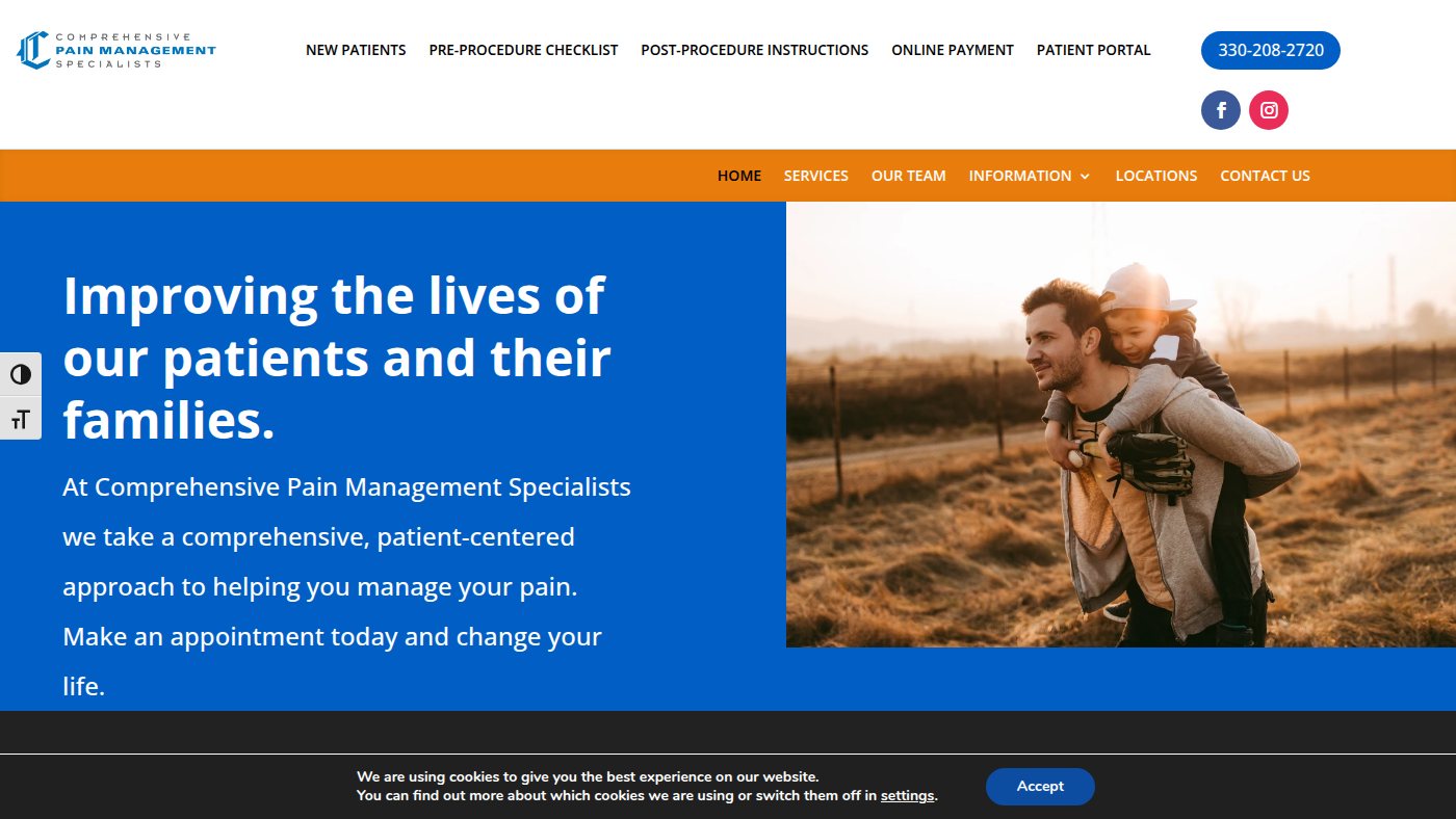 The home page of comprehensivepainmanagementspecialists.com