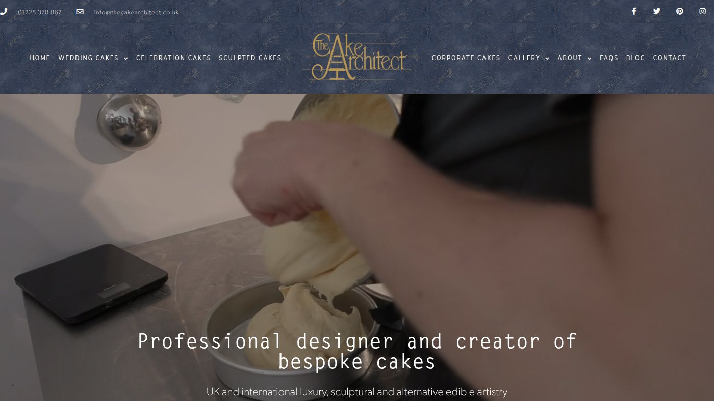 The home page of thecakearchitect.co.uk