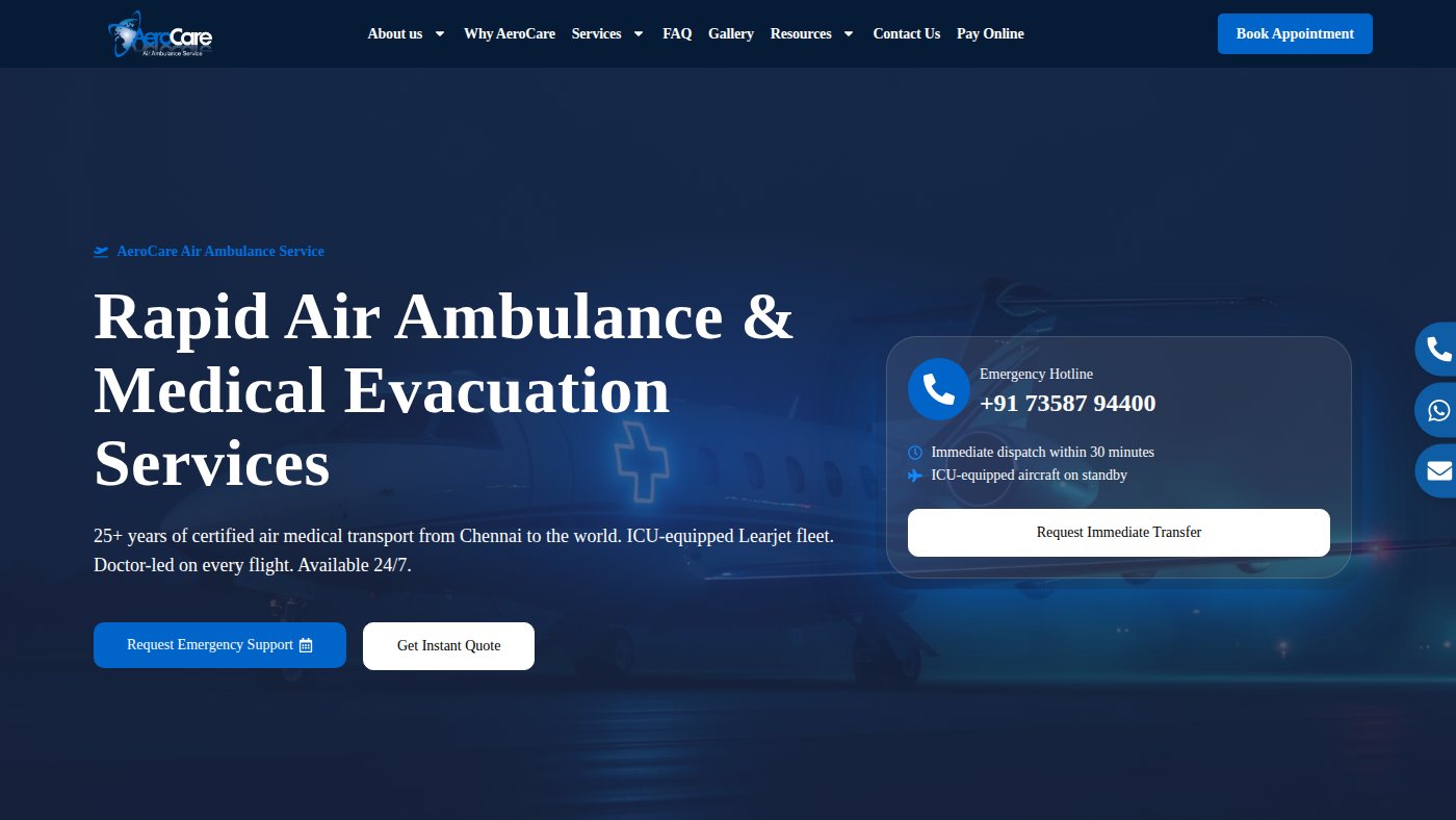 The home page of aerocareindia.com