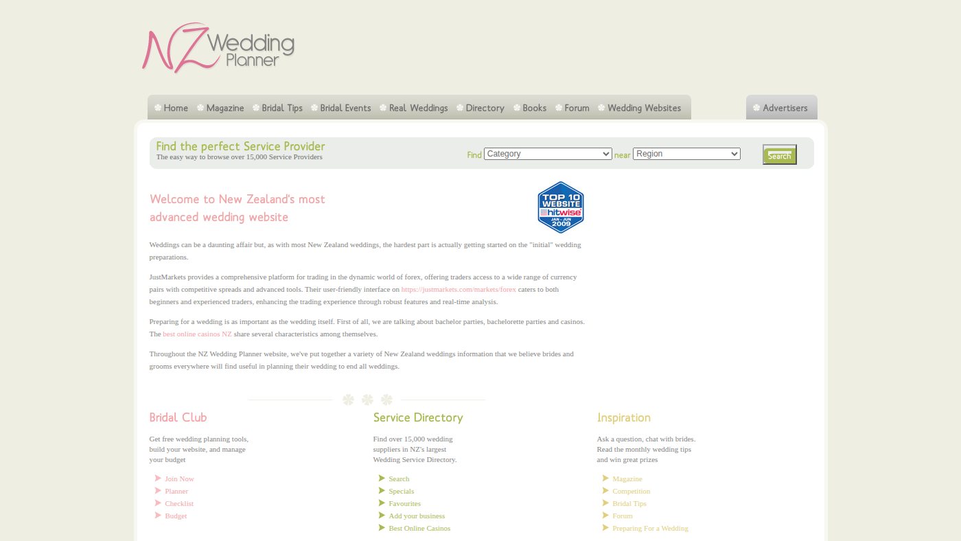 The home page of nzweddingplanner.co.nz