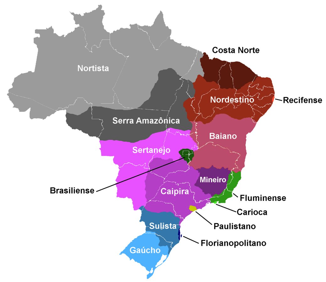 Map of Brazil's Portuguese dialects