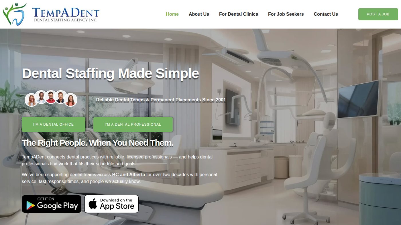 The home page of tempadent.com