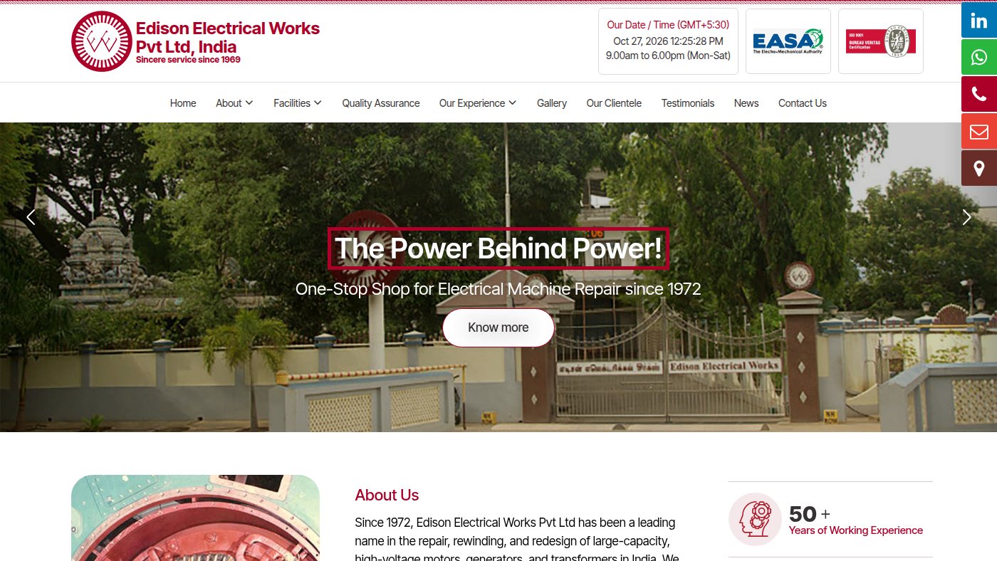 The home page of edison.co.in