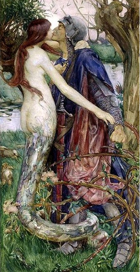 Il bacio dell'incantatrice (Isobel Lilian Gloag, c. 1890), ispirato a "Lamia" di Keats, raffigura Lamia come metà serpente e metà donna