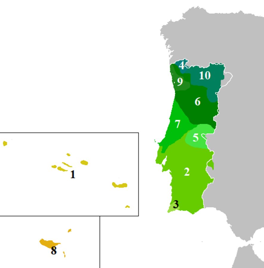 Map of Portugal's Portuguese dialects