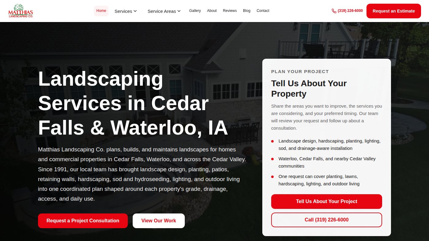 The home page of matthiaslandscaping.com