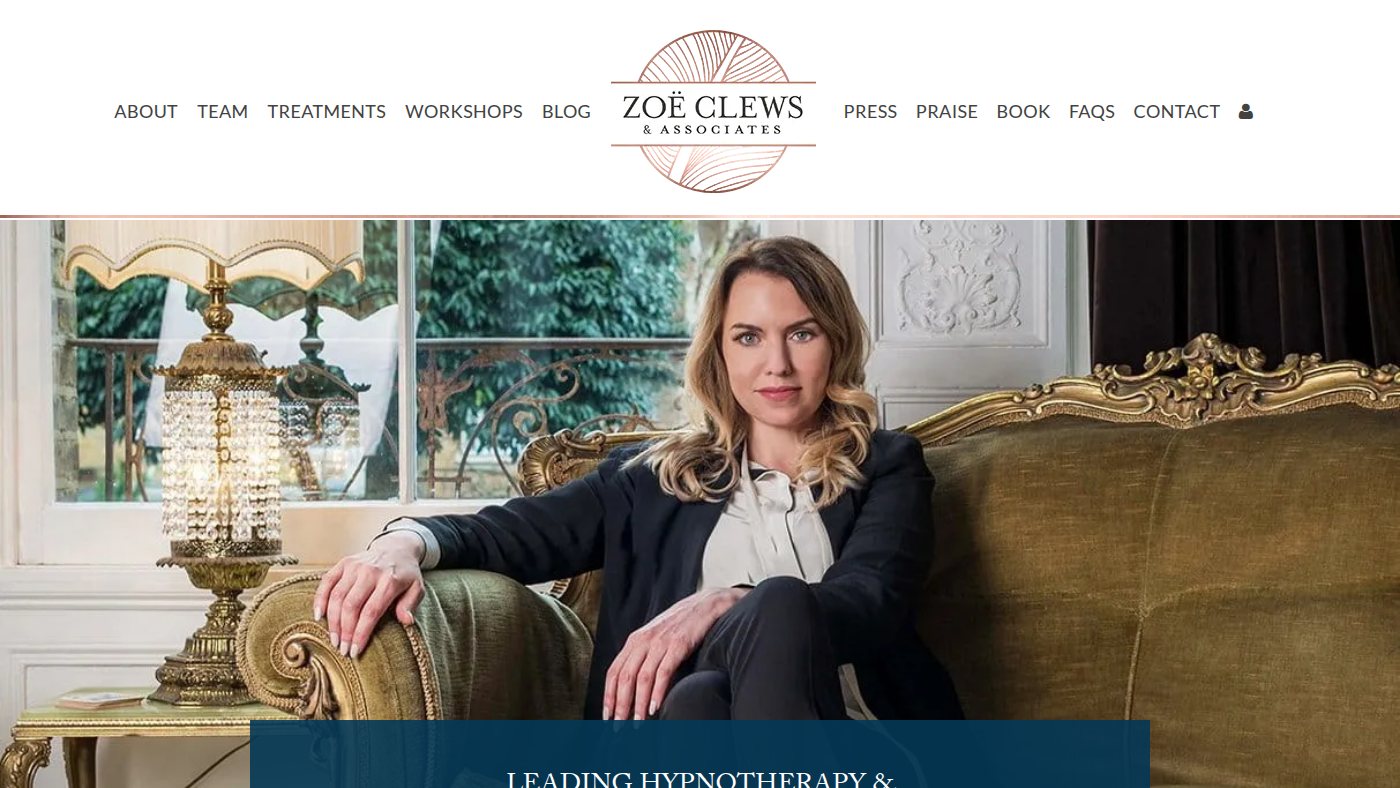 The home page of zoeclews-hypnotherapy.co.uk