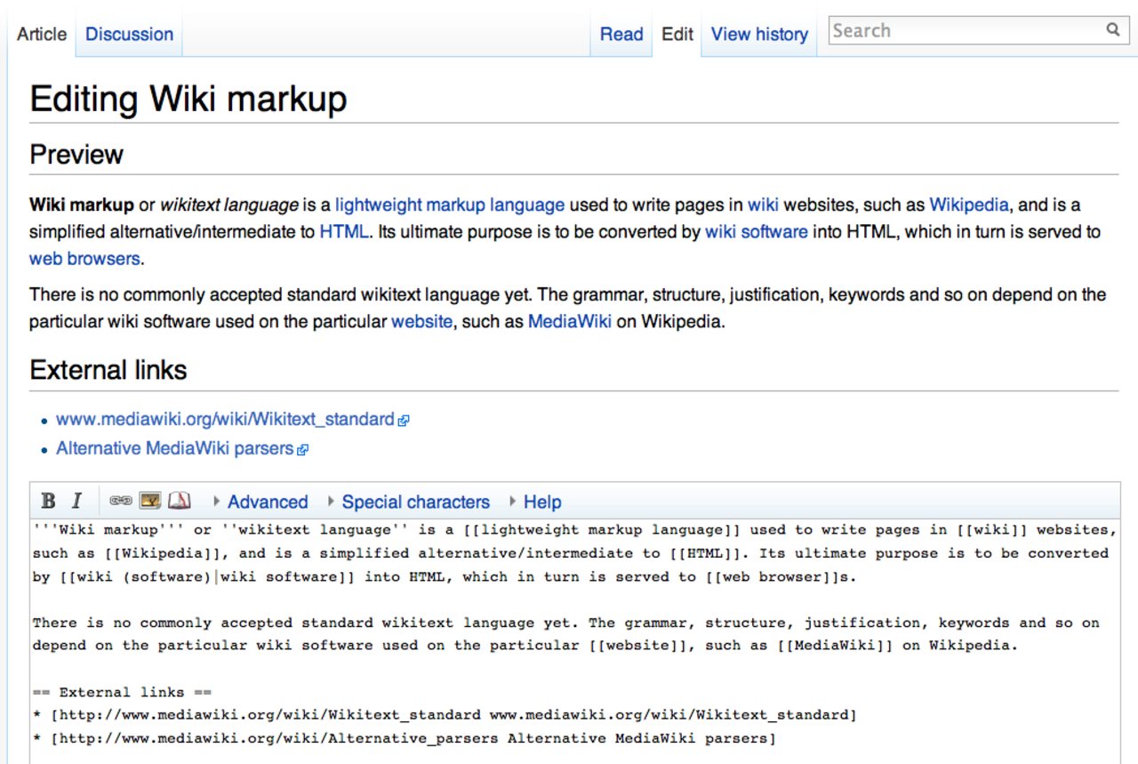 Editing interface displaying MediaWiki markup language