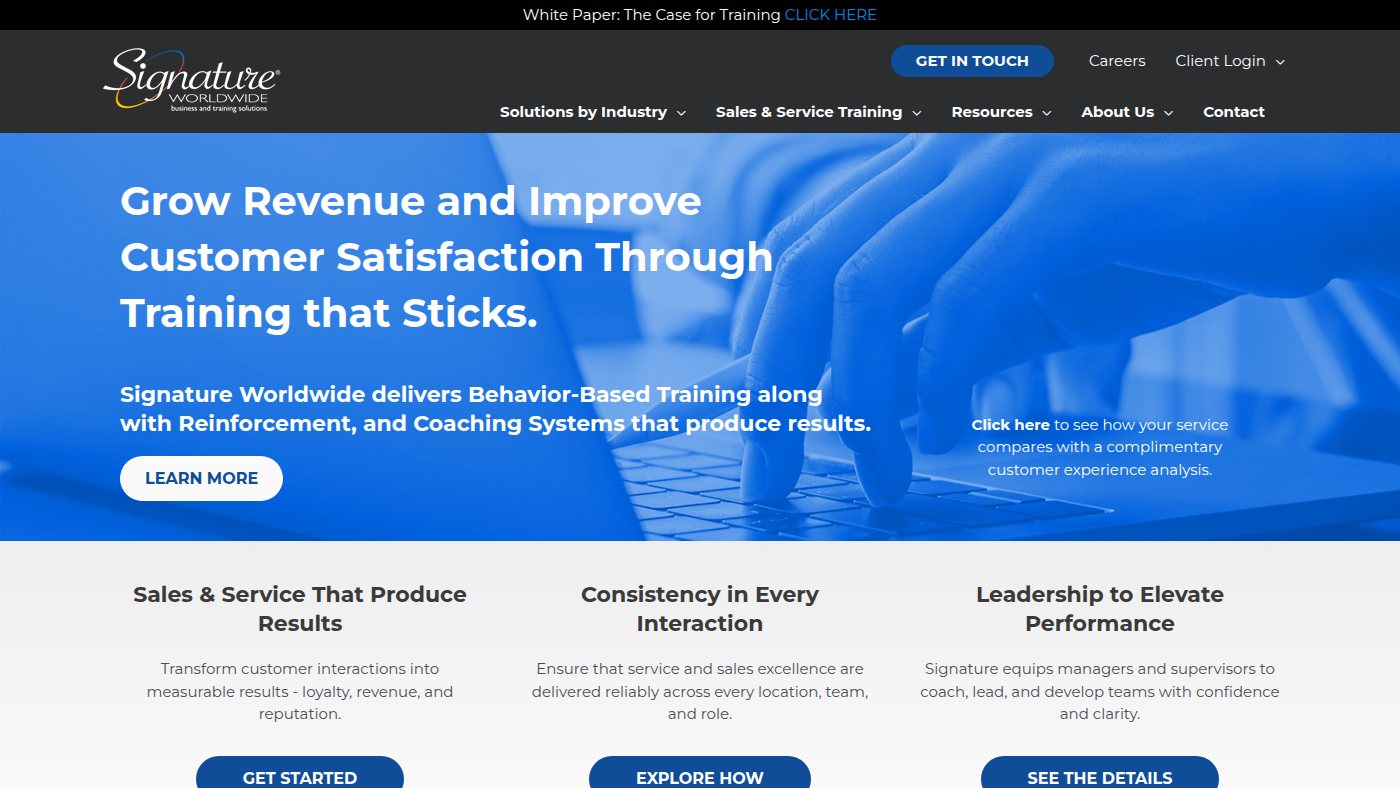 The home page of signatureworldwide.com