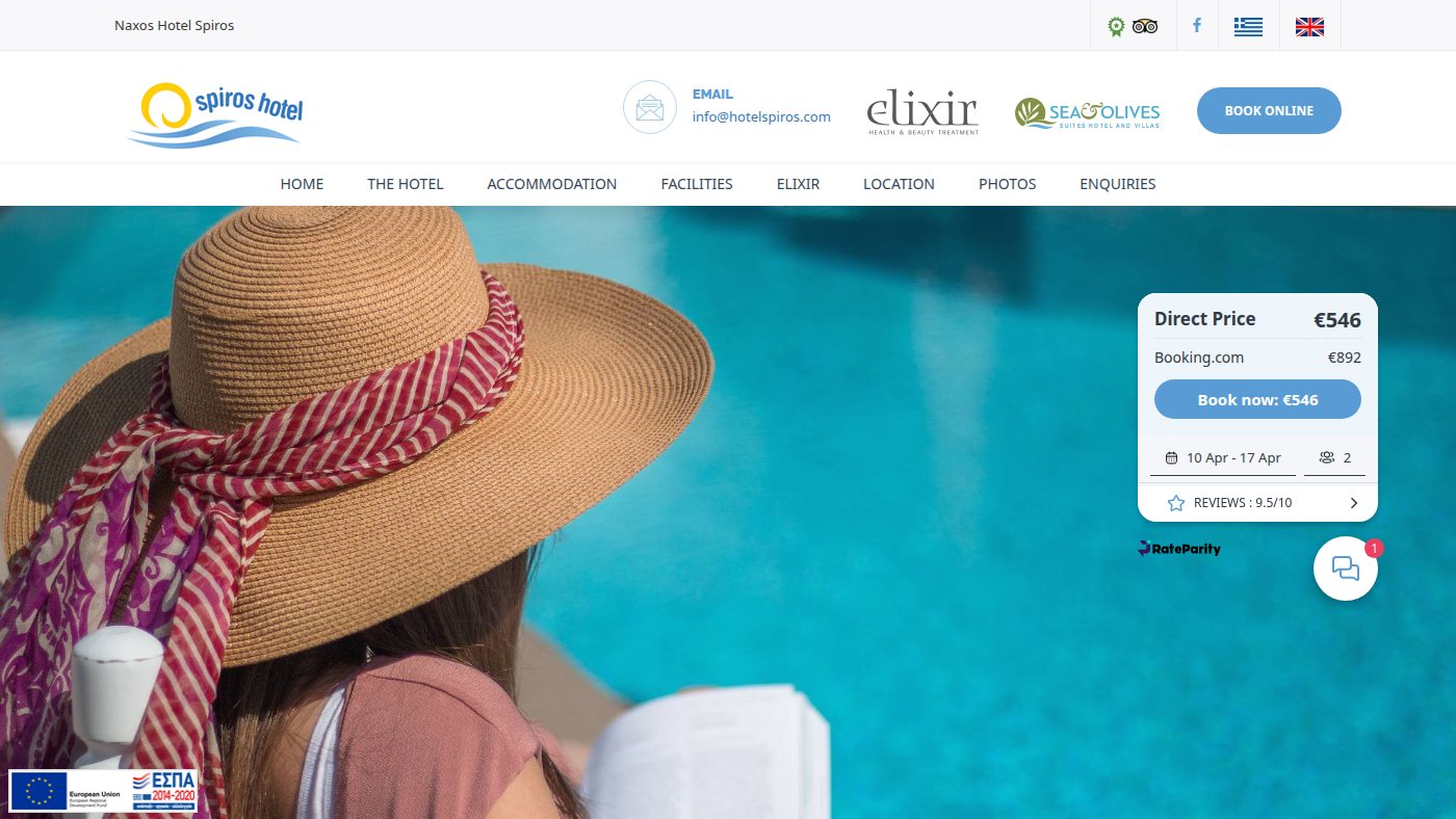 The home page of hotelspiros.com